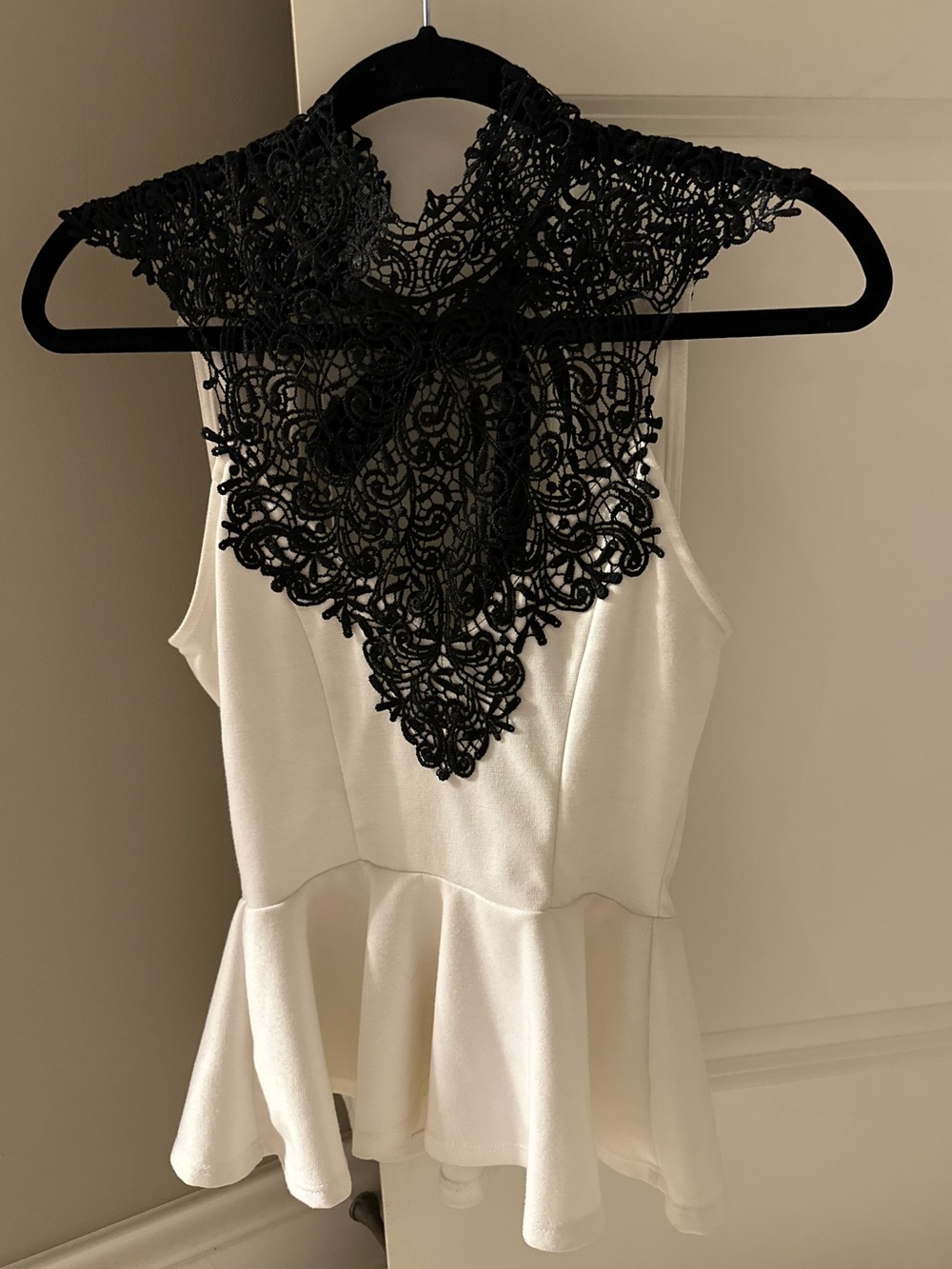 ARDEN B White with Black Lace Peplum Tank Top